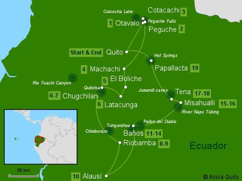 Traveling Classroom Map: Experience Ecuador Tour 19 Days